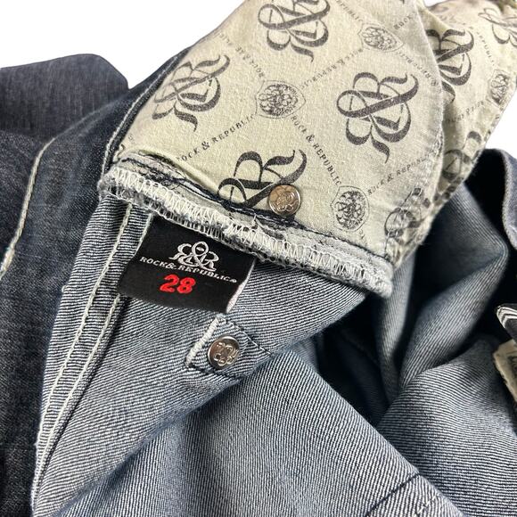 Rock & Republic Jeans Women Size 28 Blue Whiskered Stone Wash Y2K  Bootcut Denim - Picture 9 of 15